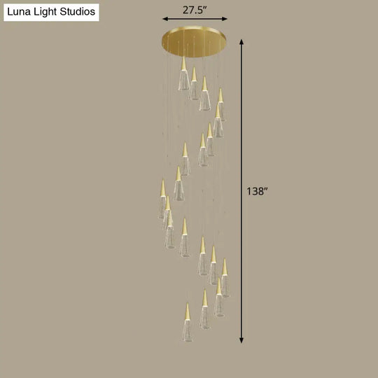 Spiral Conical Pendant Light For Modern Stairwells - Multi-Light Acrylic Hanging Fixture 19 / Gold