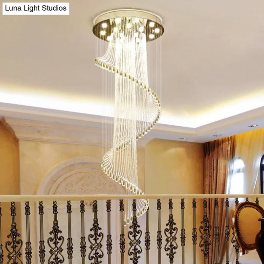 Contemporary Clear Crystal Ball Spiral Stairway Pendant Lamp - 5-Bulb Suspension