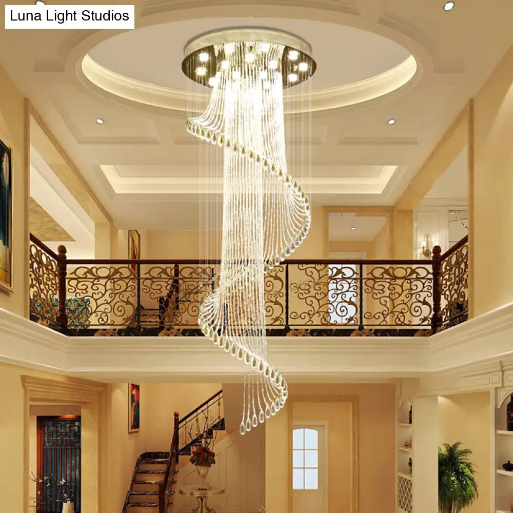 Spiral Waterfall Stairway Crystal Ball Suspension Lamp - Contemporary Design 5-Bulb Clear Crystals