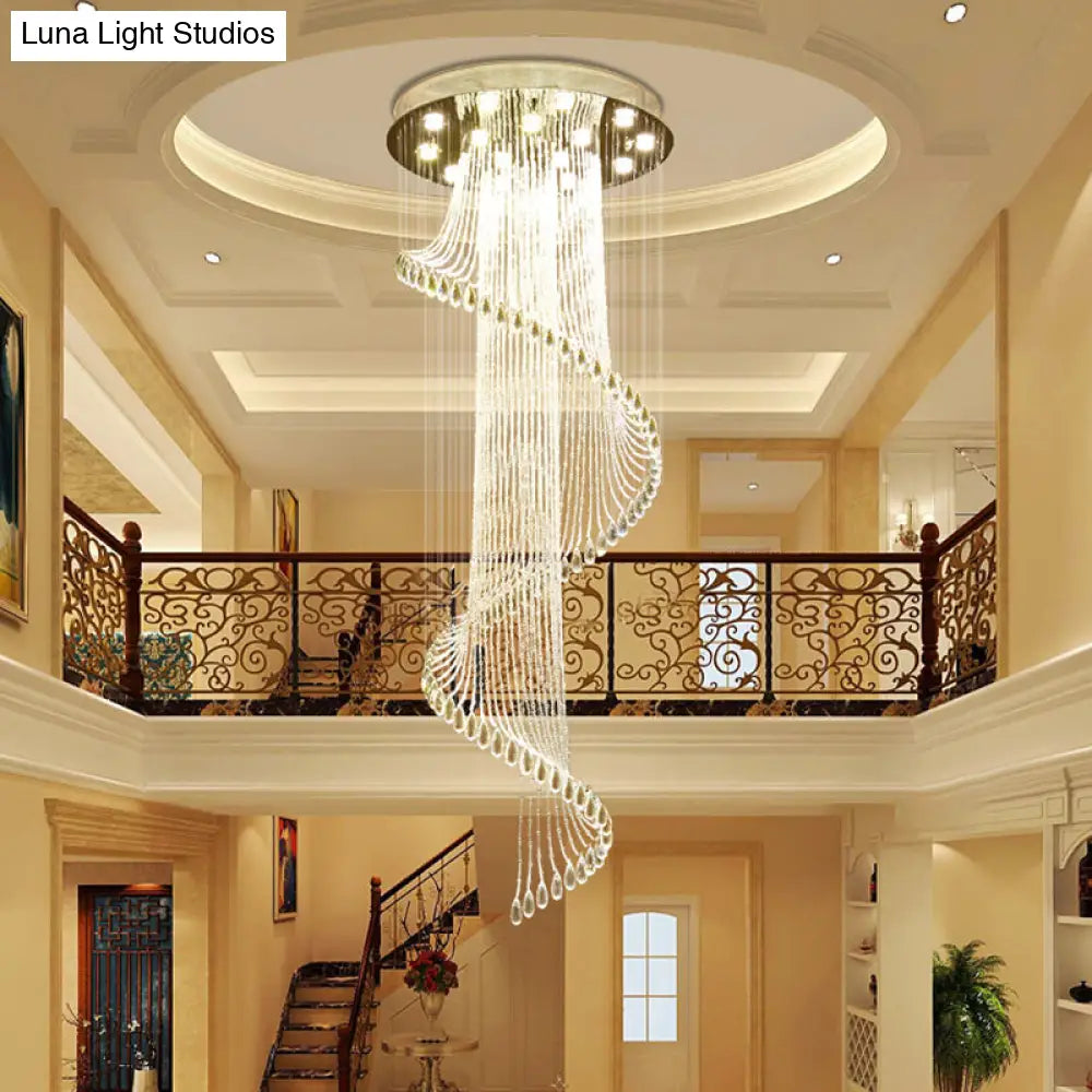 Contemporary Clear Crystal Ball Spiral Stairway Pendant Lamp - 5-Bulb Suspension