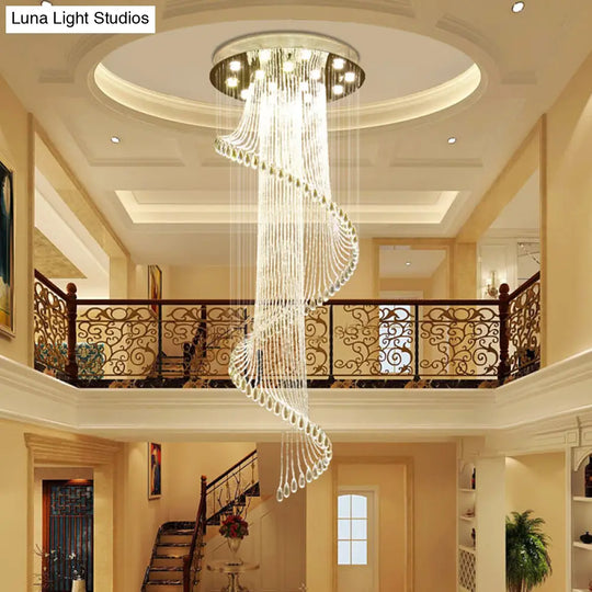 Contemporary Clear Crystal Ball Spiral Stairway Pendant Lamp - 5-Bulb Suspension