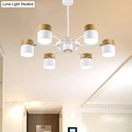 Splicing Cylinder Rotatable Chandelier: Macaron Iron 6-Head Ceiling Hanging Light In