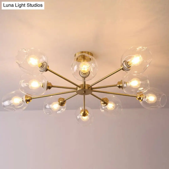 Sputnik Ceiling Mount Chandelier: Postmodern Cup Glass Parlor Flush Light In Brass 10 / Clear