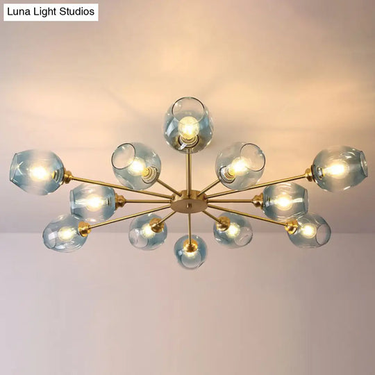 Sputnik Ceiling Mount Chandelier: Postmodern Cup Glass Parlor Flush Light In Brass 12 / Blue
