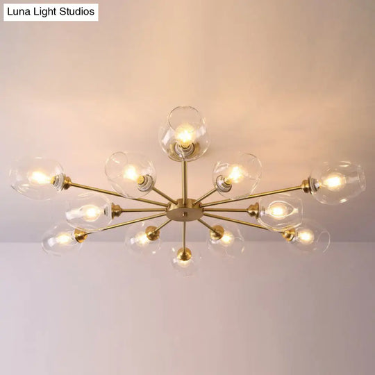 Sputnik Ceiling Mount Chandelier: Postmodern Cup Glass Parlor Flush Light In Brass 12 / Clear
