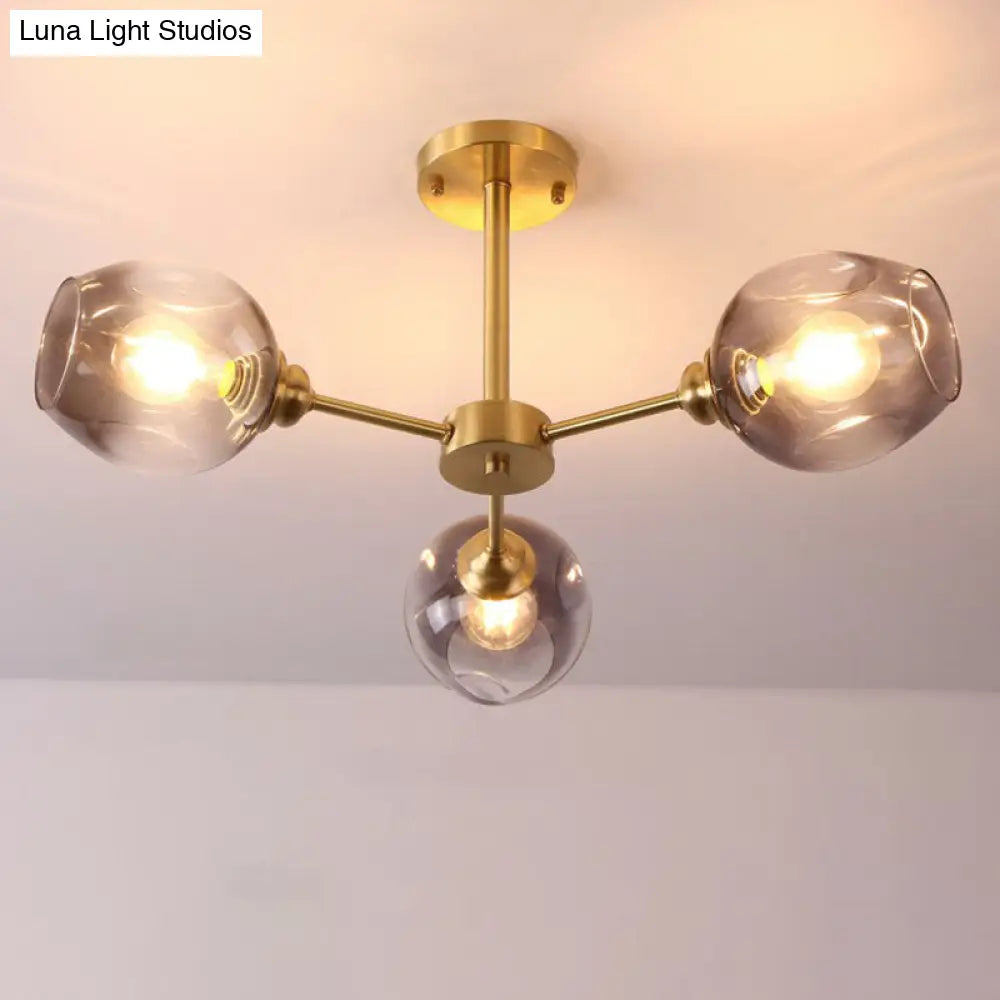 Sputnik Ceiling Mount Chandelier: Postmodern Cup Glass Parlor Flush Light In Brass 3 / Black