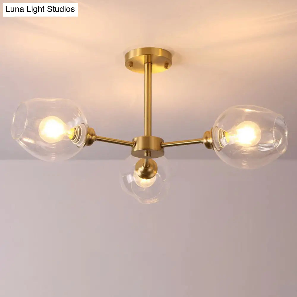 Sputnik Ceiling Mount Chandelier: Postmodern Cup Glass Parlor Flush Light In Brass 3 / Clear