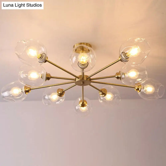 Sputnik Ceiling Mount Chandelier: Postmodern Cup Glass Parlor Flush Light In Brass