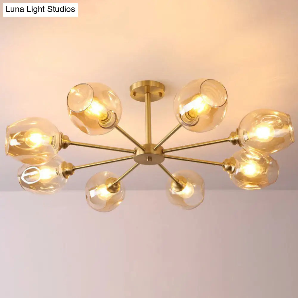 Sputnik Ceiling Mount Chandelier: Postmodern Cup Glass Parlor Flush Light In Brass 8 / Amber