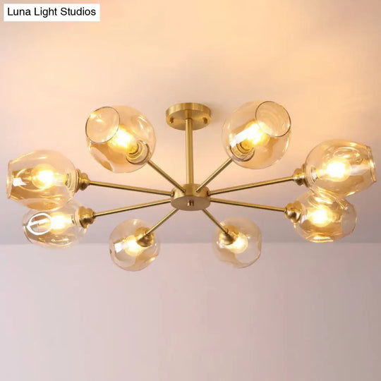Sputnik Ceiling Mount Chandelier: Postmodern Cup Glass Parlor Flush Light In Brass 8 / Amber