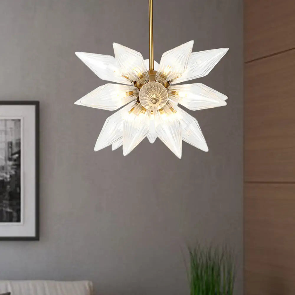 Sputnik Clear/Amber Glass Chandelier - 9/12/15 Bulbs Brass/Copper Finish Living Room Lighting