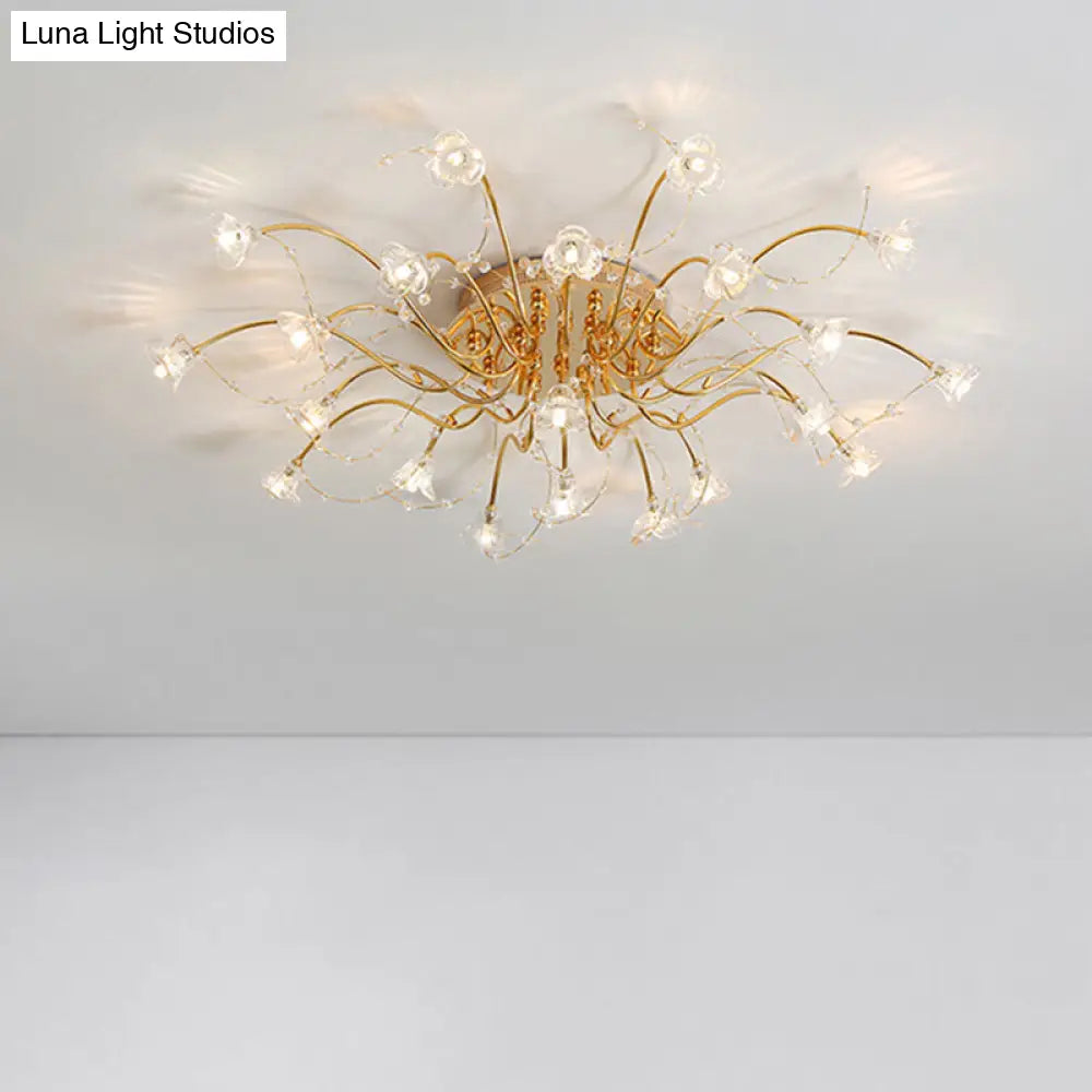 Sputnik Crystal Semi Flush Ceiling Light Fixture In Gold With 17/21 Bulbs - Contemporary Design 17 /