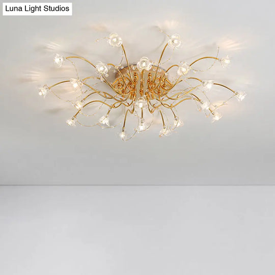 Sputnik Crystal Semi Flush Ceiling Light Fixture In Gold With 17/21 Bulbs - Contemporary Design 17 /