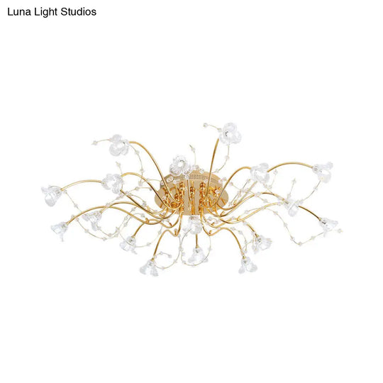 Sputnik Crystal Semi Flush Ceiling Light Fixture In Gold With 17/21 Bulbs - Contemporary Design