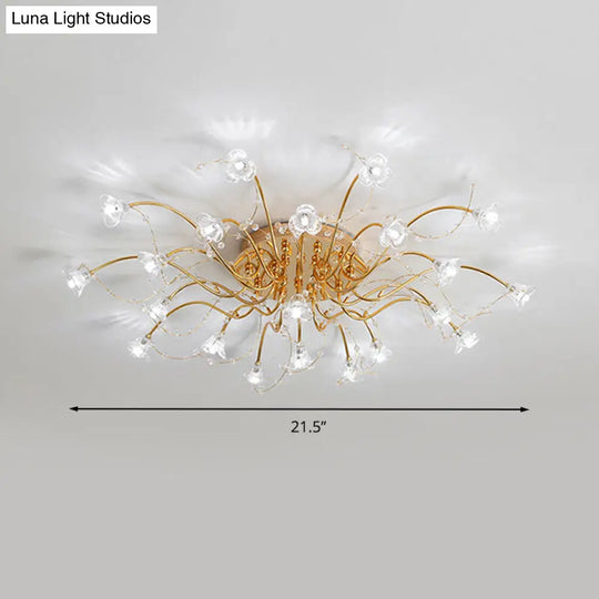 Sputnik Crystal Semi Flush Ceiling Light Fixture In Gold With 17/21 Bulbs - Contemporary Design