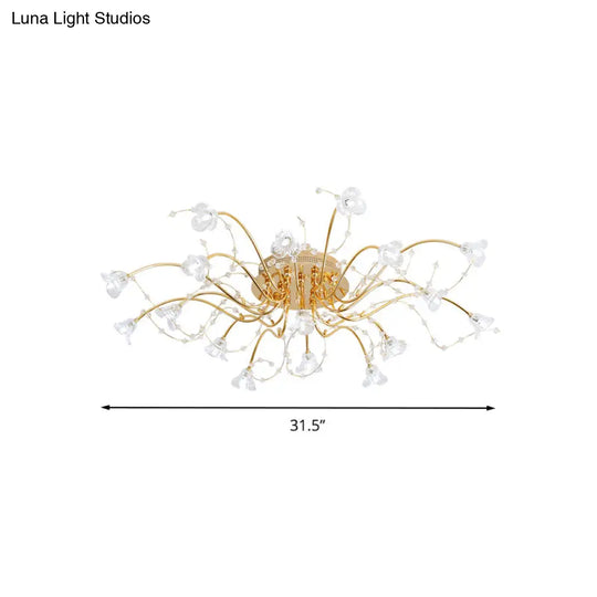 Sputnik Crystal Semi Flush Ceiling Light Fixture In Gold With 17/21 Bulbs - Contemporary Design