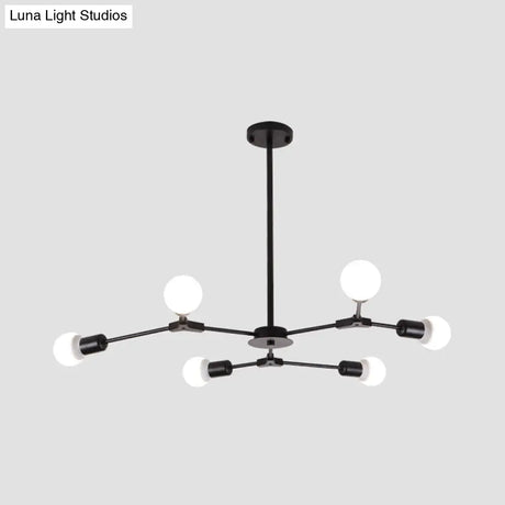 Sputnik Modern Chandelier With White Glass Shade - Metal Pendant Light Fixture