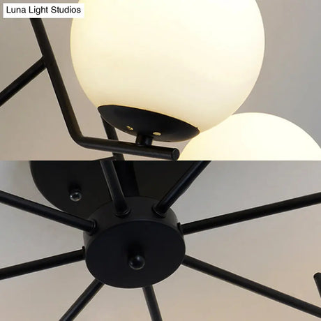 Sputnik Semi Flush Light: 3/5/6 Lights White Glass Ceiling Fixture For Living Room