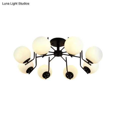 Sputnik Semi Flush Light: 3/5/6 Lights White Glass Ceiling Fixture For Living Room