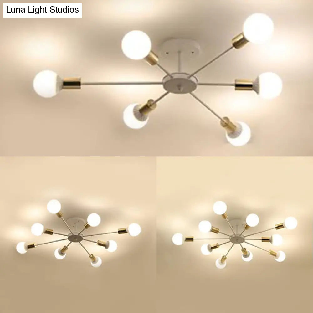 Sputnik Semi Flush Mount Retro Industrial Ceiling Light With 6/8/9 Bulbs - White Finish Bedroom