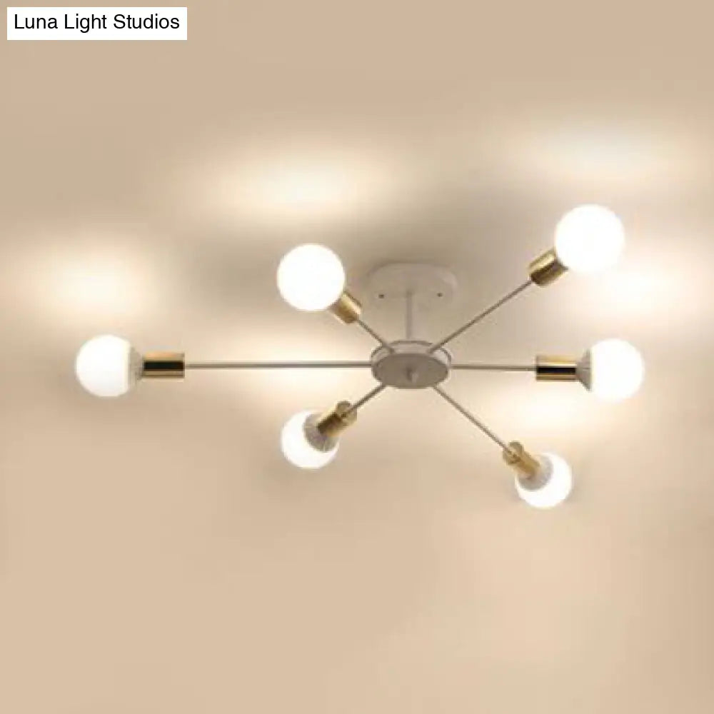 Sputnik Semi Flush Mount Retro Industrial Ceiling Light With 6/8/9 Bulbs - White Finish Bedroom