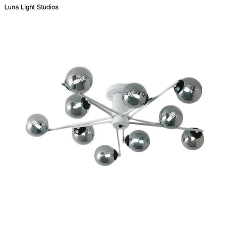 Sputnik Semi Flush Mount Silver Glass Ceiling Light Fixture - Modern Postmodern Design With 6/8/10