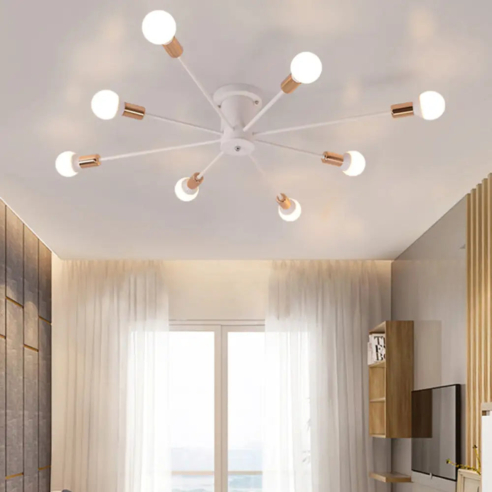 Sputnik Style Ceiling Light In Black/White/Gold With 6/8/10 Heads - Contemporary Semi - Mount