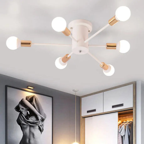 Sputnik Style Ceiling Light In Black/White/Gold With 6/8/10 Heads - Contemporary Semi - Mount
