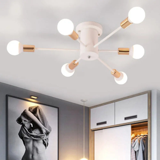Sputnik Style Ceiling Light In Black/White/Gold With 6/8/10 Heads - Contemporary Semi - Mount