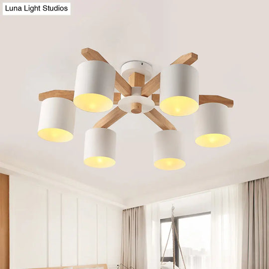 Sputnik Wooden Semi Mount Lighting - Nordic 5/6/8-Light Flush Ceiling Light With Metal Shade