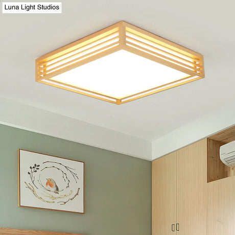 Square Acrylic Flush Ceiling Light - Asian Beige Led Fixture In Warm/White With Wood Frame