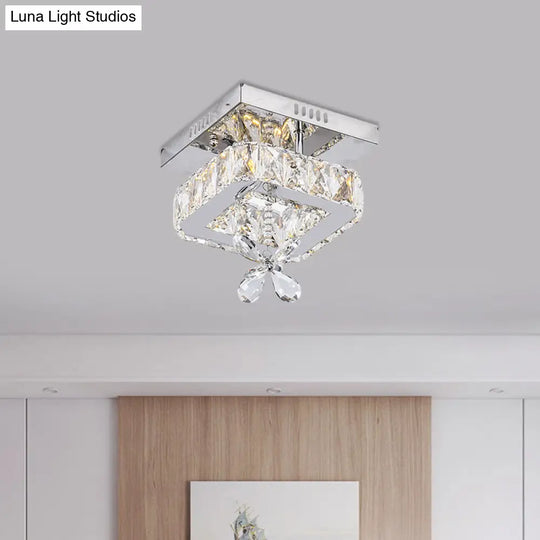 Square Crystal Led Semi Flush Mount Ceiling Fixture Beveled Design Chrome Finish - 8/12 Wide