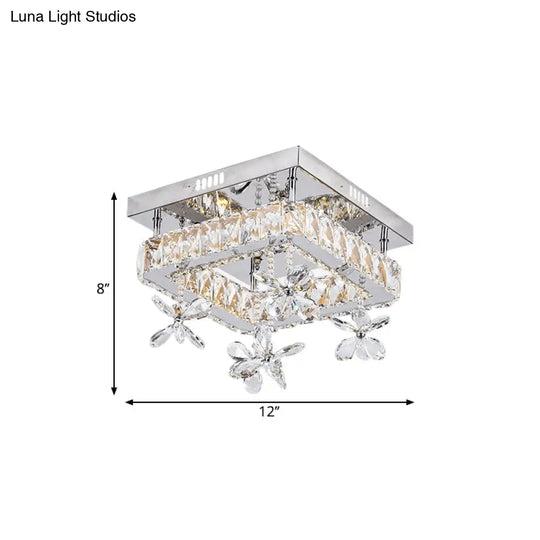Square Crystal Led Semi Flush Mount Ceiling Fixture Beveled Design Chrome Finish - 8/12 Wide