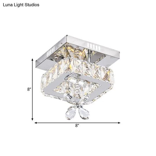 Square Crystal Led Semi Flush Mount Ceiling Fixture Beveled Design Chrome Finish - 8/12 Wide