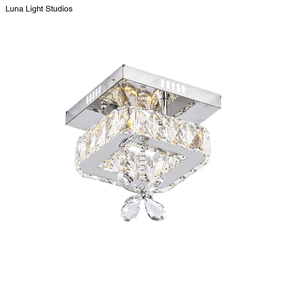 Square Crystal Led Semi Flush Mount Ceiling Fixture Beveled Design Chrome Finish - 8/12 Wide