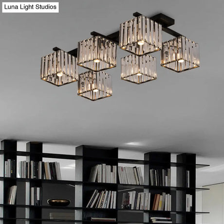 Square Crystal Rod Ceiling Light Fixture - Modern Semi Flush Mount With Tri - Sided Design (4/6/9