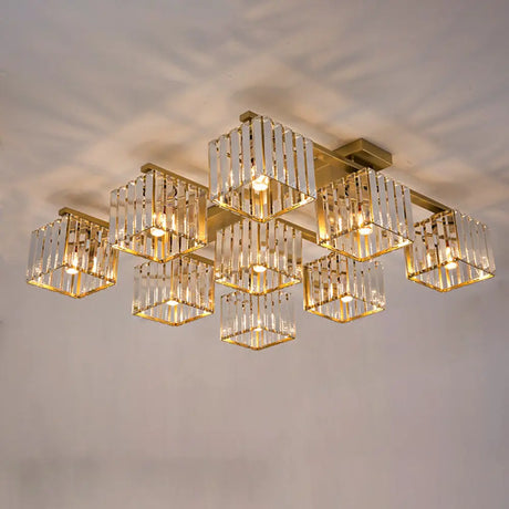 Square Crystal Rod Ceiling Light Fixture - Modern Semi Flush Mount With Tri - Sided Design (4/6/9