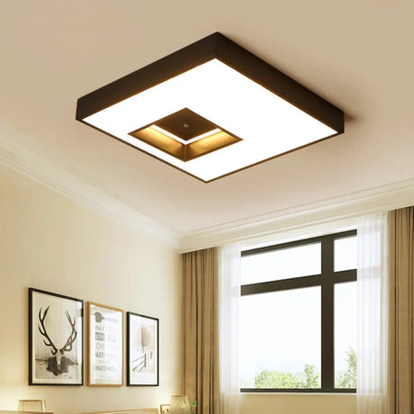 Square Flush Pendant Light - Modern Led Acrylic Ceiling Mount In Black/White Black / 18’ White