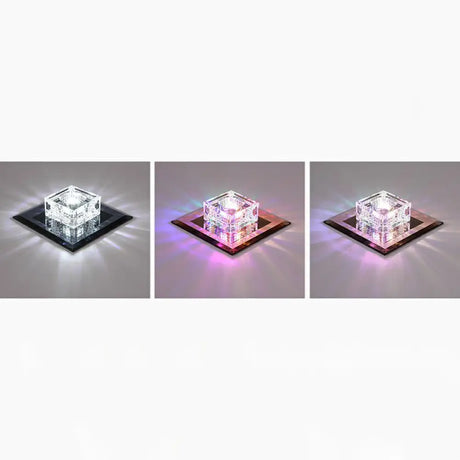 Square Led Crystal Ceiling Light - Modern Flushmount For Hallways Black / Rgb And White Color