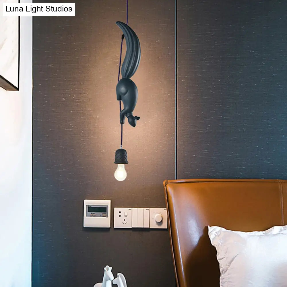 Squirrel And Pinecone Resin Ceiling Light - Artful 1 Bulb Hanging Lamp For Dining Room