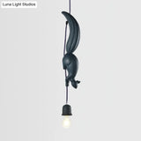 Squirrel And Pinecone Resin Ceiling Light - Artful 1 Bulb Hanging Lamp For Dining Room