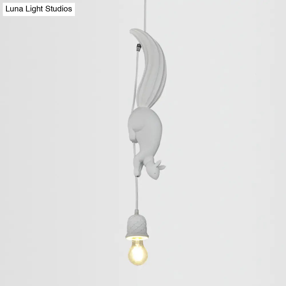 Squirrel And Pinecone Resin Ceiling Light - Artful 1 Bulb Hanging Lamp For Dining Room
