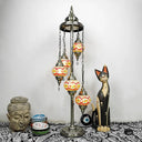 Stained Art Glass Floor Lamp - Traditional Beige/Red/Yellow Elliptical Design 5 Heads Bedroom