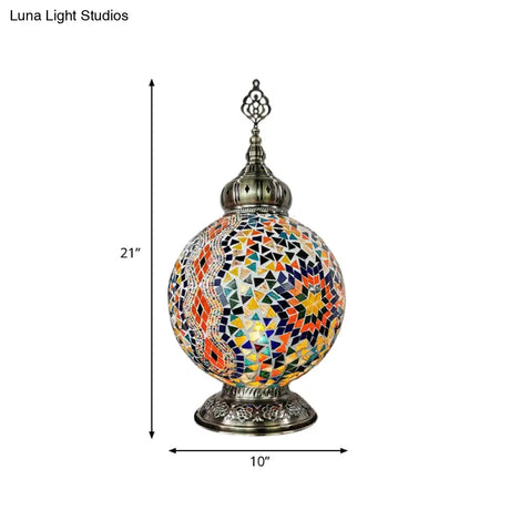 Stained Art Glass Table Lamp - Traditional Globe Style With White/Red/Yellow Colors For Bedroom