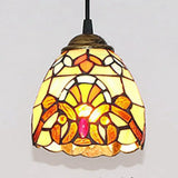 Stained Glass Baroque Pendant Light: Bowl Shade Multi Color Orange