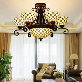 Stained Glass Chandelier Light Tiffany - Domed Design 9 Lights White/Red/Beige Ideal For Living