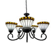 Stained Glass Chandelier With 5 Lights In White For Living Rooms