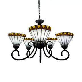 Stained Glass Chandelier With 5 Lights In White For Living Rooms