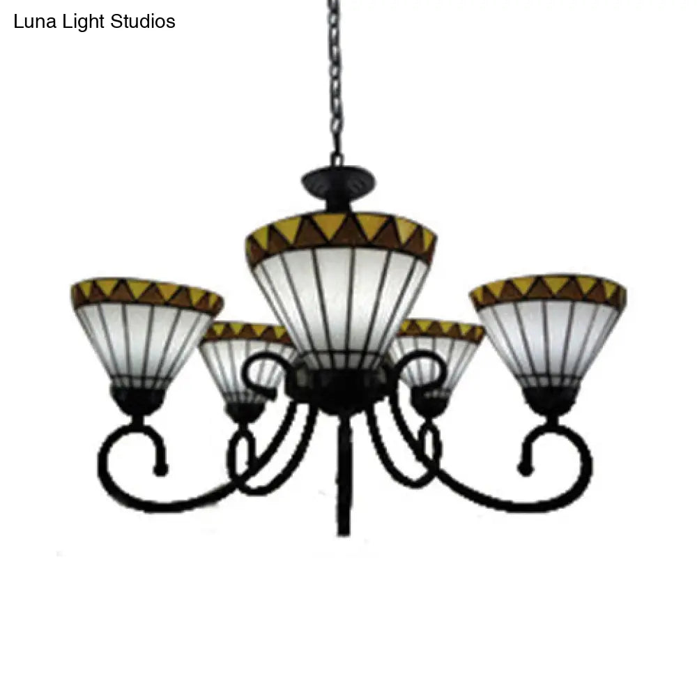 Stained Glass Chandelier With 5 Lights In White For Living Rooms