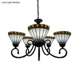 Stained Glass Chandelier With 5 Lights In White For Living Rooms